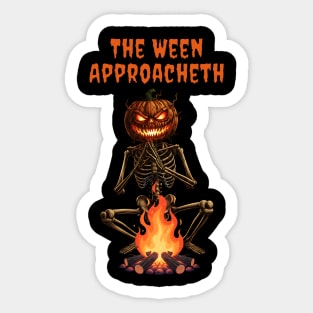 The Ween Approacheth, Creepy Skeleton Jackolantern Bonfire Sticker